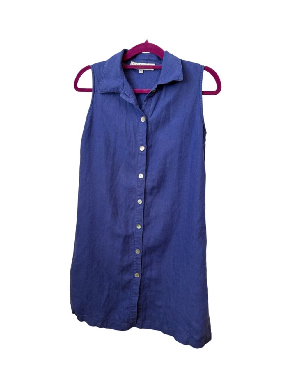 Sara Campbell Blue Button-Front Linen dress